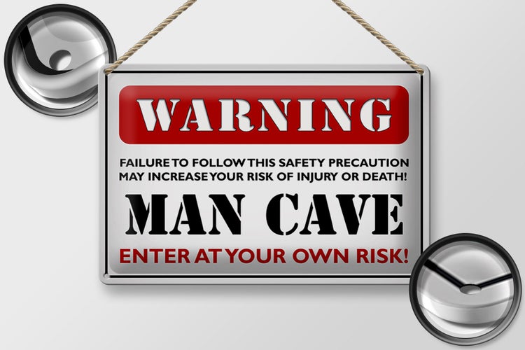 Blechschild Spruch 30x20cm Warning man cave enter at your weiß