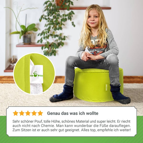 Green Bean Sitzsack-Hocker 45x25cm mit EPS-Perlen Füllung - Fußhocker Fußkissen Sitz-Pouf für Sitzsäcke - Bodenkissen für Kinder und Erwachsene - Fußablage Sitzkissen Sitzhocker Hellgrün
