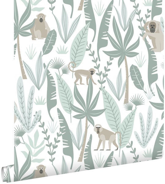 Tapete mit Affen und tropischen Pflanzen