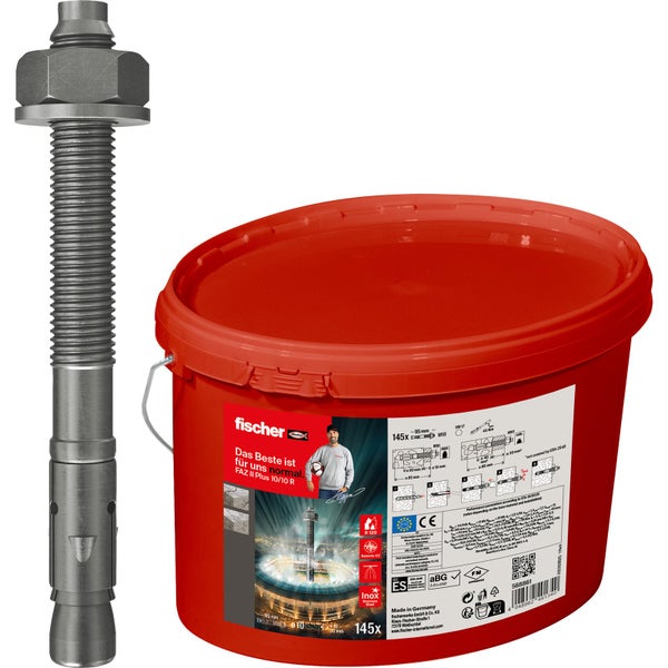 fischer Bolzenanker FAZ II Plus und Mörtel im Eimer