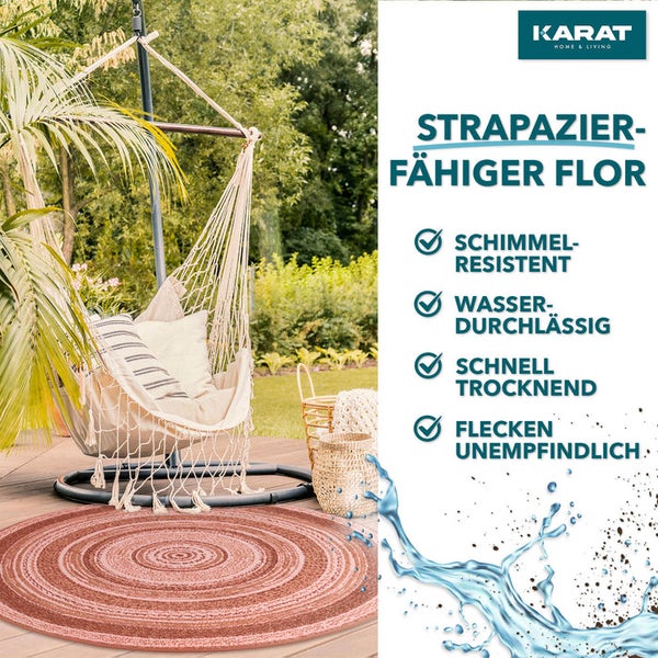 FLOORDIREKT Outdoorteppich - Wetterbeständiger Außenteppich - Zoe - Rund - Terra - ⌀120 cm