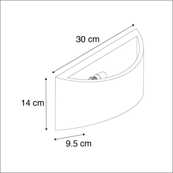Technische Zeichnung einer Wandleuchte mit Abmessungen
