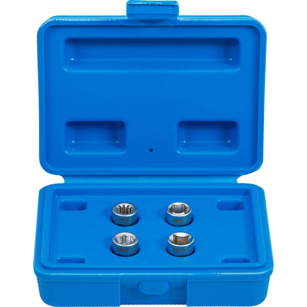 Steckschlüssel-Set in geöffnetem blauem Kunststoffkoffer