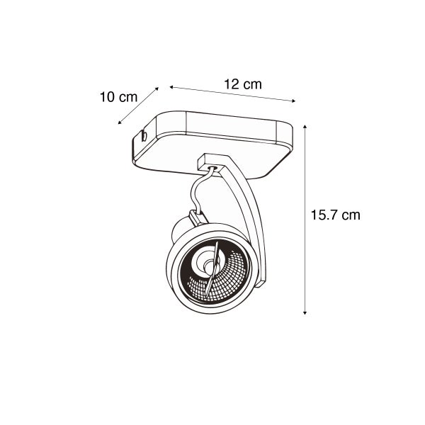 Technische Zeichnung einer Deckenleuchte mit den Maßen 10 cm, 12 cm und 15,7 cm.
