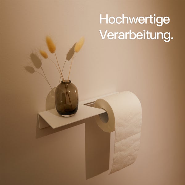Designfabrik Hamburg Toilettenpapierhalter ohne Bohren Weiß mit Ablage 27cm
