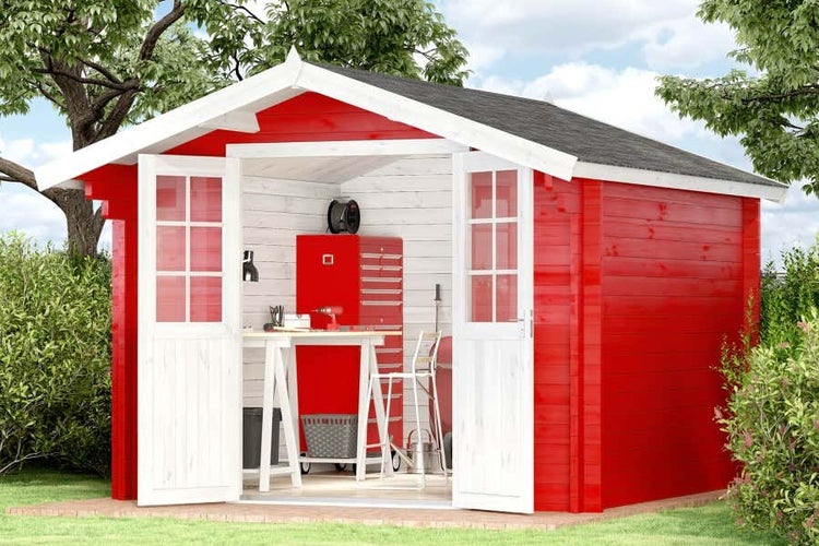 Alpholz Gartenhaus Anna-44 ISO Gartenhaus aus Holz Holzhaus mit 44 mm Wandstärke, Blockbohlenhaus mit Montagematerial imprägniert 3,2x3,2m
