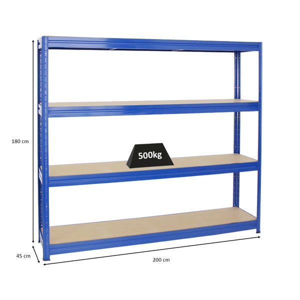 PROREGAL Schwerlastregal Dino HxBxT 180 x 200 x 45 cm Fachlast 500 kg Blau