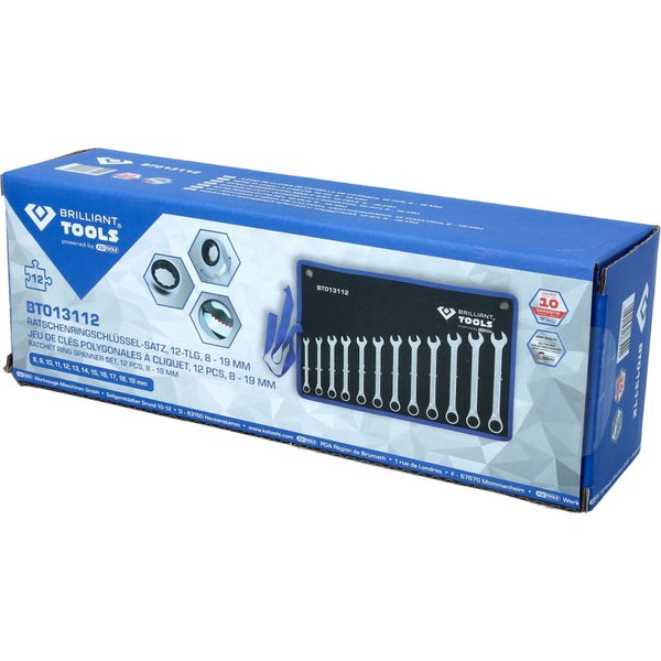 Brilliant Tools Ratschenringschlüssel Satz, 12-teilig, 8 bis 19 mm, im Kasten