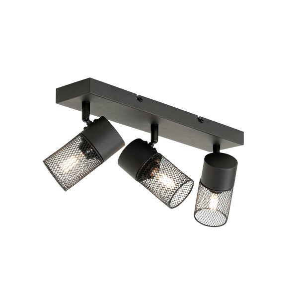 Deckenleuchte mit drei Strahlern und Metallgitter