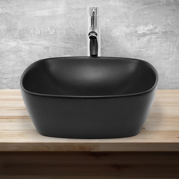 ML-Design Waschbecken aus Keramik Schwarz 40,5x40,5x15 cm, Abgerundeten Ecken, Aufsatzwaschbecken, Moderne Waschtisch, Waschschale mit Abflussloch, Waschplatz Handwaschbecken, für Badezimmer/Gäste-WC