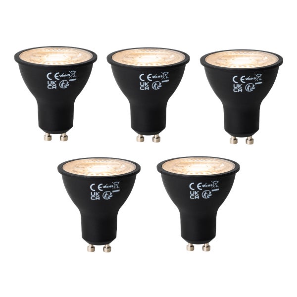 Set mit 5 GU10 3-staps dimbaar LED lamp zwart 6W 500 lm 2200 - 6500K