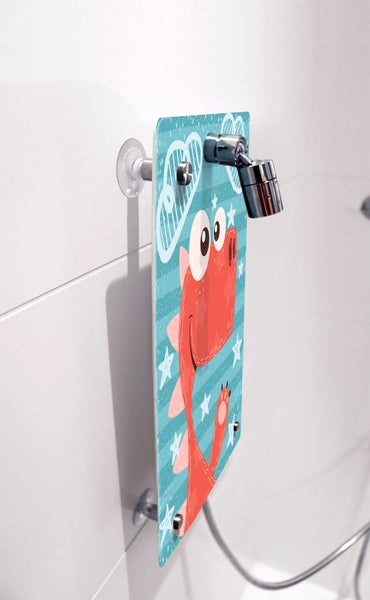 fredis Kinderdusche Motiv Dino flexible Duschwand mit Motiv, Montage ohne Bohren