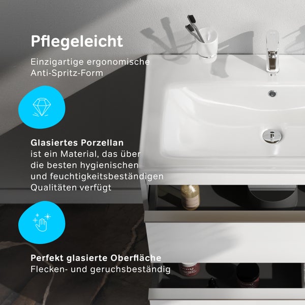 Waschbecken mit Waschtischunterschrank und Stauraum