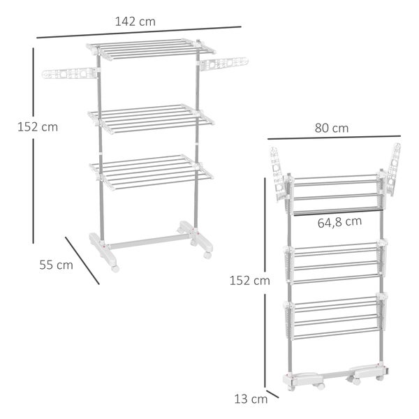 HOMCOM Wäschetrockner, 80/142 x 55 x 152 cm, Stahl, Weiß