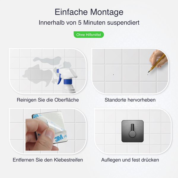 EAVY Handtuchhaken Edelstahl Schwarz Selbstklebend 4er pack