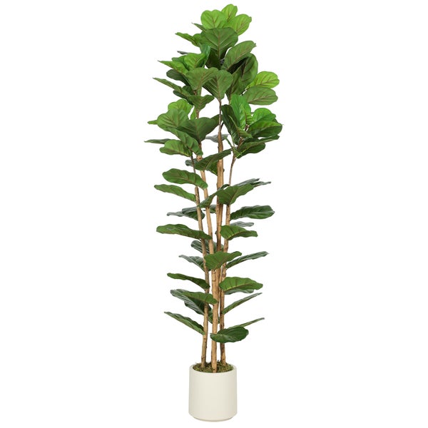Künstliche Ficus Lyrata Pflanze mit mehreren Stämmen und großen Blättern in einem hellen Topf.