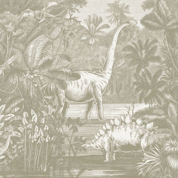 Illustration von Dinosauriern und tropischer Vegetation