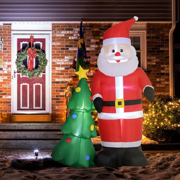 Outsunny Aufblasbarer 210 cm Weihnachtsmann mit Weihnachtsbaum LED  Selbstaufblasende Wasserdichte Weihnachtsdeko Weihnachtsbeleuchtung für Innen- und Außenbereich