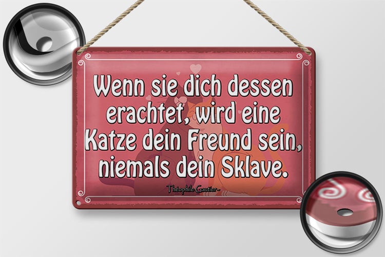 Blechschild Spruch 30x20cm Katze dein Freund niemals Sklave