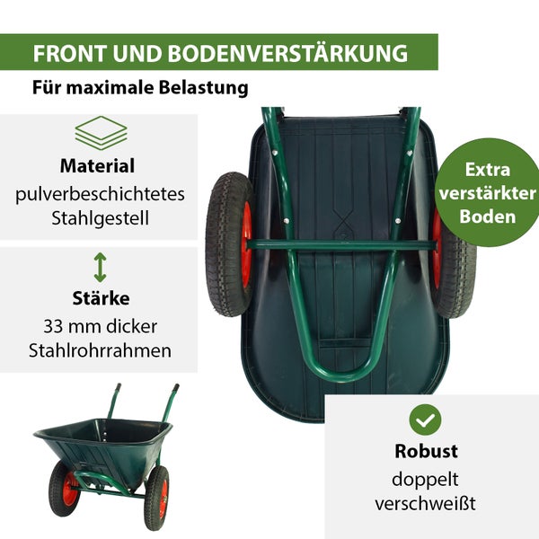 2-Rad Schubkarre 100 L 160 kg Gartenschubkarre Lufträder Stahlfelge kippsicher Kunststoffwanne