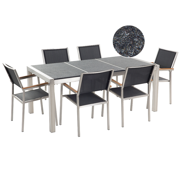 Gartenmöbel Set 6-Sitzer GROSSETO Dreifachplatte Granit geflammter Schwarz