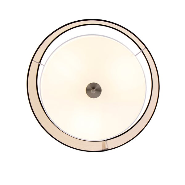 Runde Deckenleuchte mit zweilagigem Schirm und weißem Diffusor, Ansicht von unten.