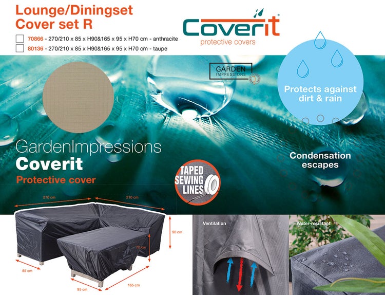 Garden Impressions Coverit Schutzhülle Set R für Loungesets, wasserfest, Belüftung, 270 mal 210 mal 85 mal 90 und 165 mal 95 mal 70 Zentimeter.