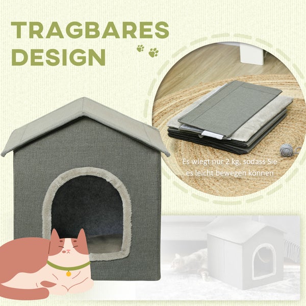Tragbares Katzenhaus im Hausdesign mit herausnehmbarem Kissen