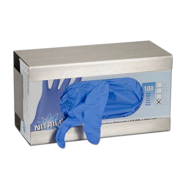 Spenderbox mit blauen Nitrilhandschuhen in verschiedenen Größen