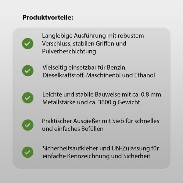 3x Kraftstoffkanister Dieselkanister 20 Liter Metallkanister Olivgrün mit Ausgießer