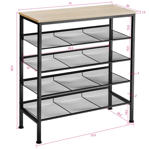 Schuhregal tectake Bournemouth 75,5 x 30,5 x 85,5 cm Industrial Style Industrial Holz hell, Eiche Sonoma