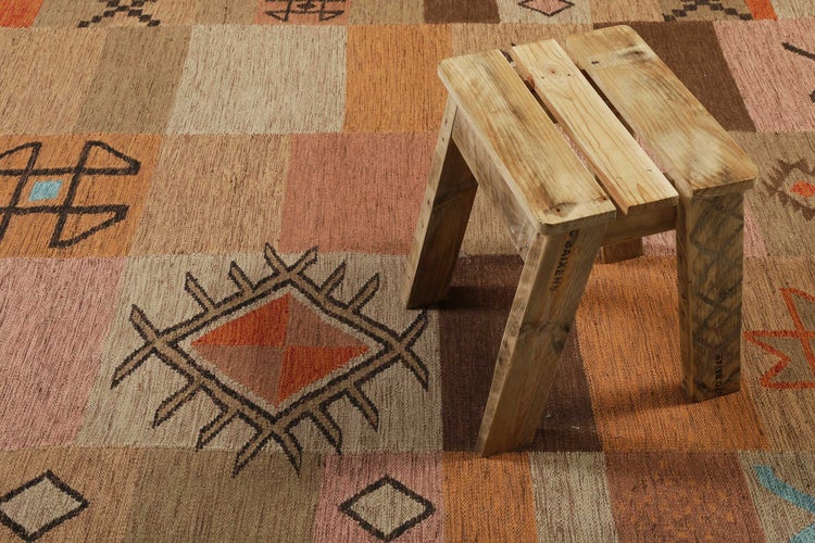 Kelim Teppich Bunt meliert aus Wolle Montmartre Green Looop 80x150 cm