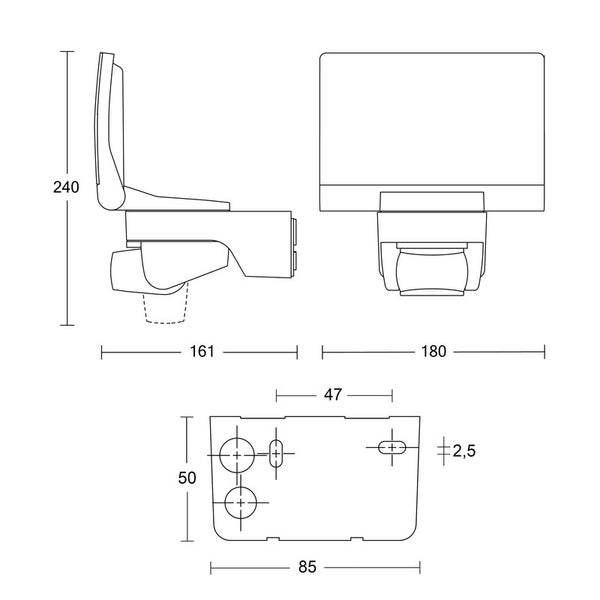 Maßzeichnung einer Außenleuchte mit Bewegungsmelder mit Angaben in Millimeter: Höhe 240, Breite 180, Tiefe 161.