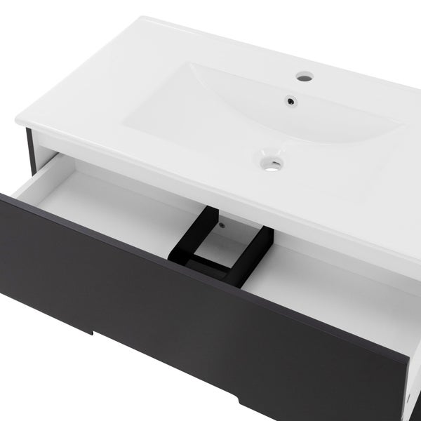 ML-Design Badmöbel-Set 3-teilig, Grau, LED-Spiegel mit Touchschalter 90x60 cm, Unterschrank 89x45x52,5 cm, MDF, Grau, Waschbecken 91,5 cm, Waschtisch Keramik, modern, Badezimmermöbel, viel Stauraum