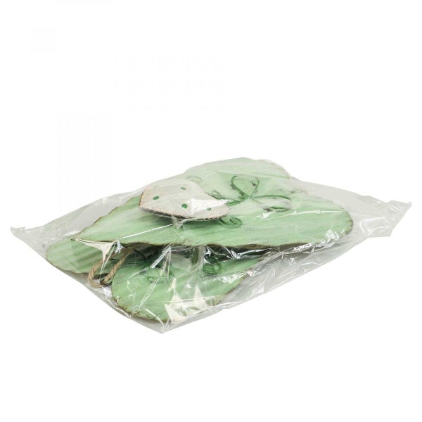 Dekorative Blätter und Pilze aus Holz in einer transparenten Verpackung.