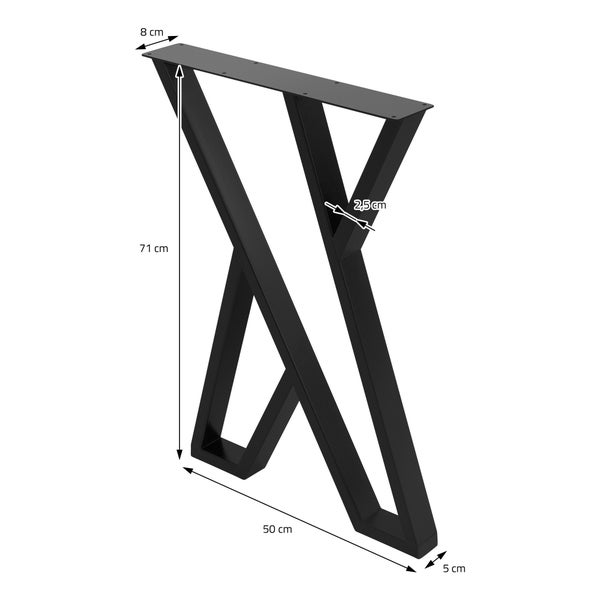 ML-Design 2 Stück Tischbeine 50xH71cm, Tischkufen X-Form, aus Stahl pulverbeschichtet, Schwarz, Industriedesign, Kufengestell für Esstisch/Schreibtisch, Tischgestell, Metall Möbelfüße für DIY-Projekte