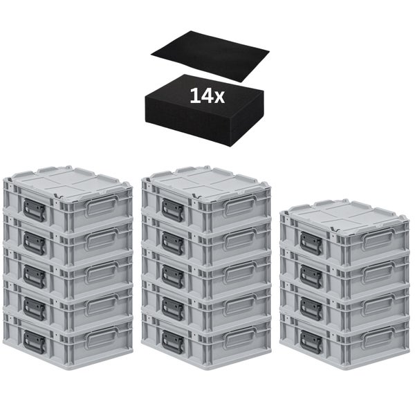 PROREGAL SuperSparSet 14 x Eurobox NextGen Portable Mit Rasterschaumstoff und Schaumstoffeinlage HxBxT 13,5 x 30 x 40 cm 11 Liter Eurobehälter Transportbox