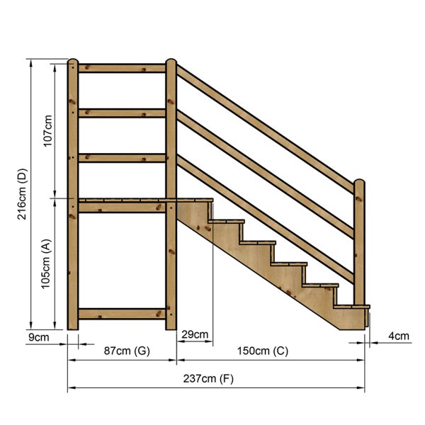 Technische Zeichnung einer Holztreppe mit Maßangaben