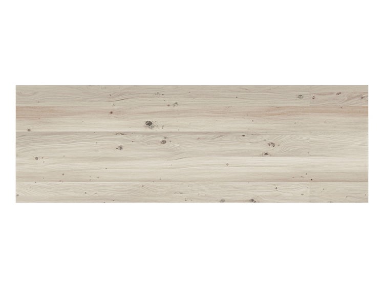 Laminatboden in heller Holzoptik mit Maserung und Astlöchern.