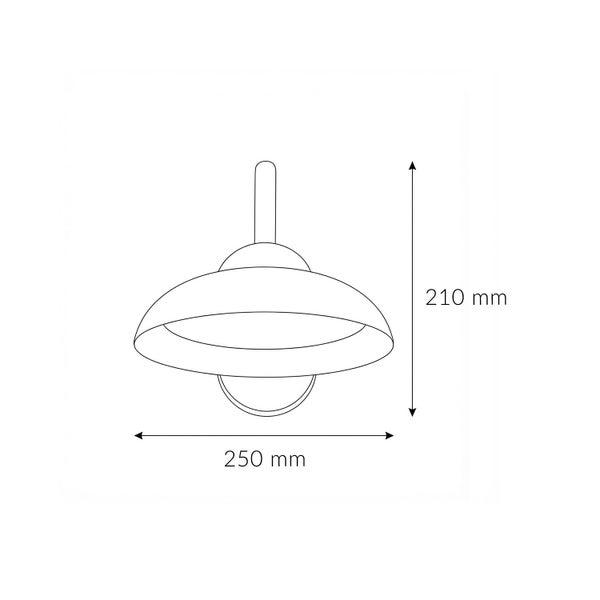 Technische Zeichnung einer Lampe mit den Maßen 210 mm Höhe und 250 mm Breite.