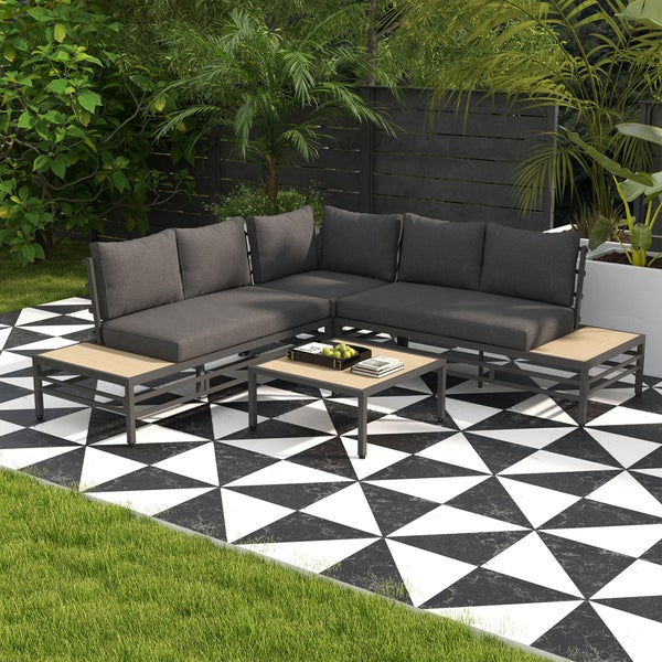 Outsunny 5-tlg. Gartenmöbel-Set, 155L x 70B x 76,5H cm, Aluminium, Polyester, grau