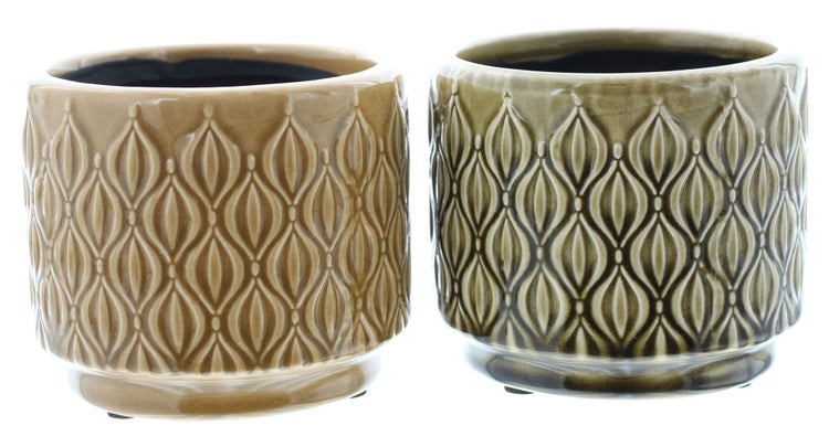 FRANK FLECHTWAREN | Pflanzer Retro, 2er Set, STEINGUT, 12,5 x 12,5 x 11 cm