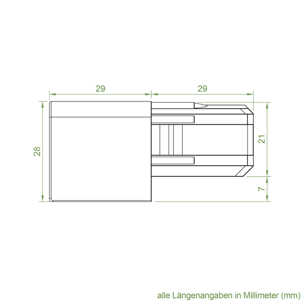 Technische Zeichnung eines Bauteils mit Maßangaben in Millimeter