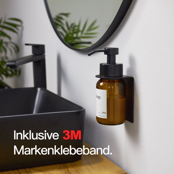 Designfabrik Hamburg Seifenspender mit Wandhalter ohne Bohren Schwarz | Braunglas 250ml