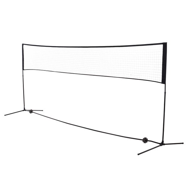 HOMCOM Badmintonnetz Set Höhenverstellbar, faltbares Tennisnetz mit Badmintonschläger, 94/158H cm, Metall, Polyester, Schwarz