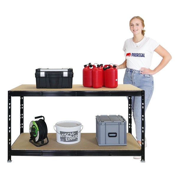 PROREGAL Mega Deal 4X Werkbank Tiger | 300 kg pro Fachboden | HxBxT 90x140x60cm | Schwarz