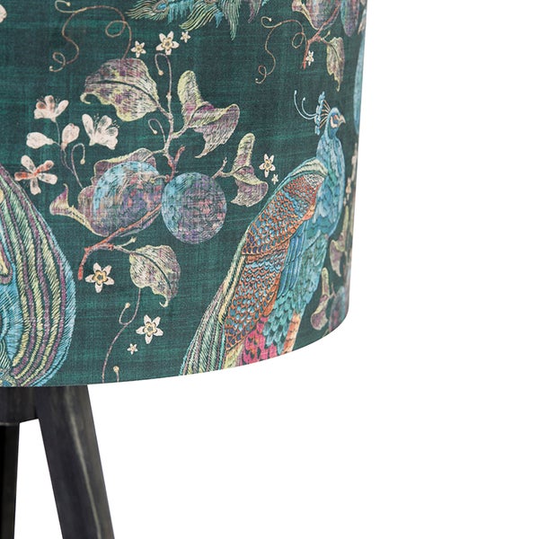 Dekorativer Lampenschirm mit Pfauenmuster und floralen Elementen.