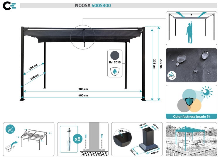 Pergola NOOSA 400S300 Anthrazit Freistehend