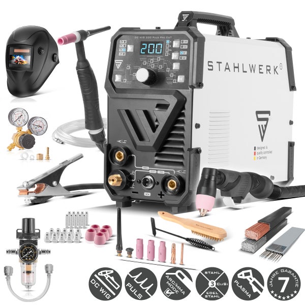 Schweissgerät mit Schweisshelm, Druckminderer und Zubehör