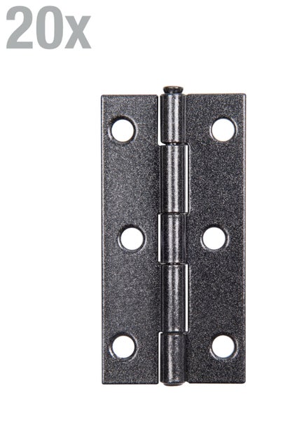 Set aus zwanzig Metall Scharnieren mit jeweils sechs Schraublöchern für Türen und Möbel
